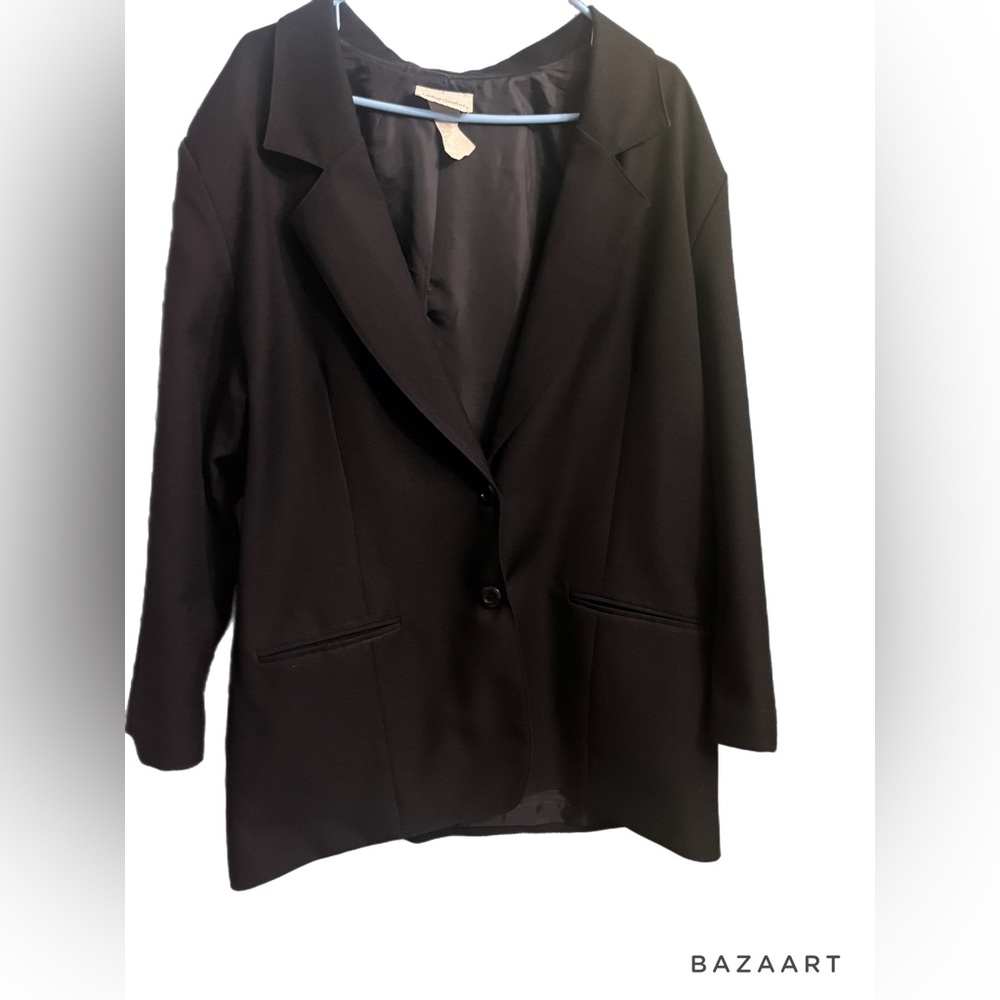Woman’s vintage plus size black blazer shoulder pads pockets button size 2x